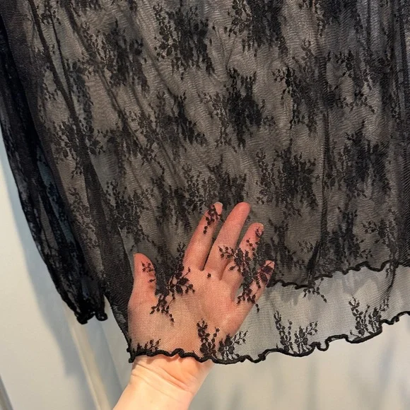 Black Lace Long Sleeve sheer Top - Picture 3 of 4